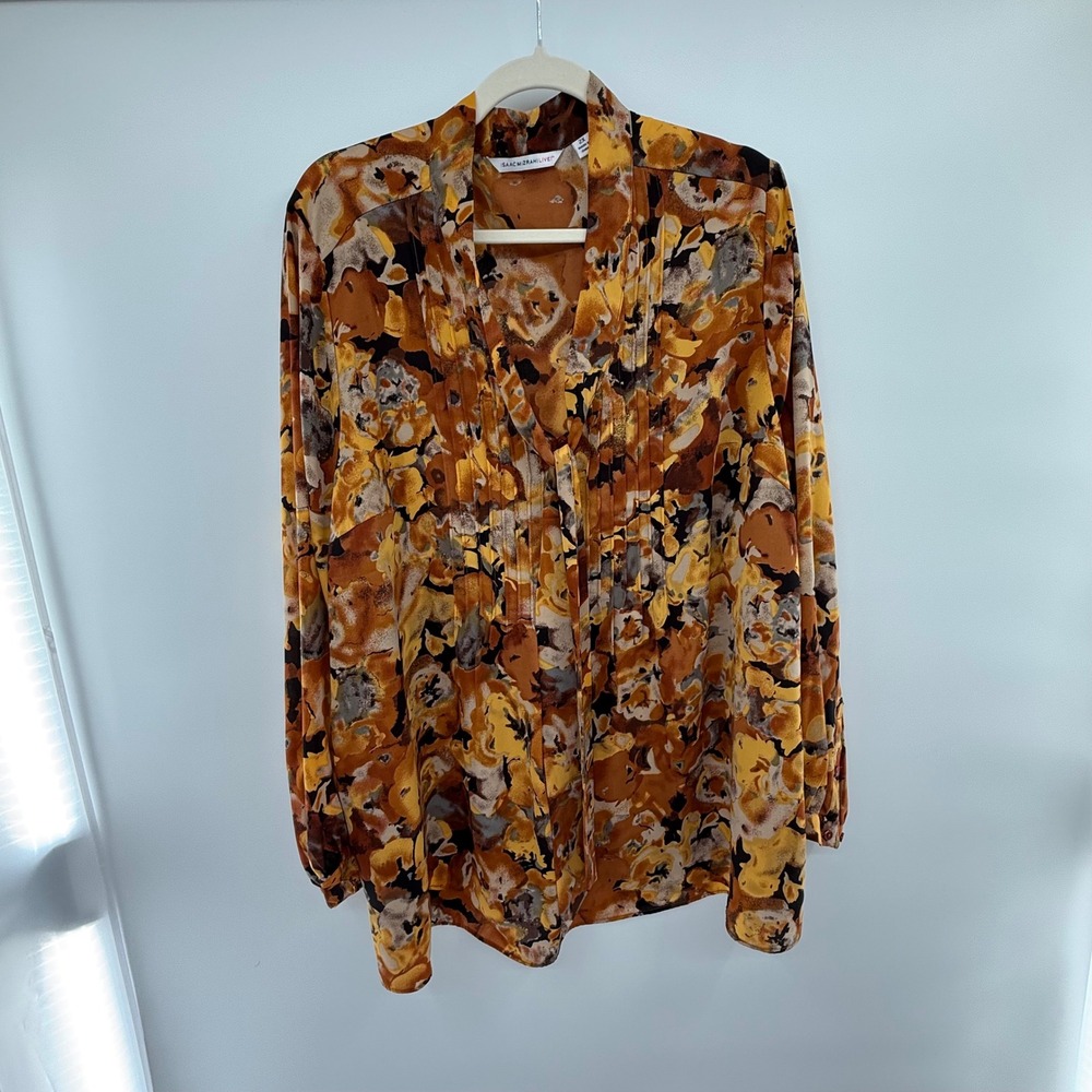 Isaac‎ Mizrahi Live Abstract Floral Blouse Plus Size 2X Long Sleeve QVC Top